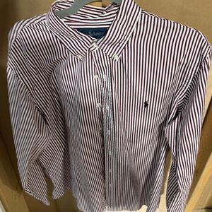 Ralph Lauren Men’s Burgundy and White Striped Button-Down Shirt